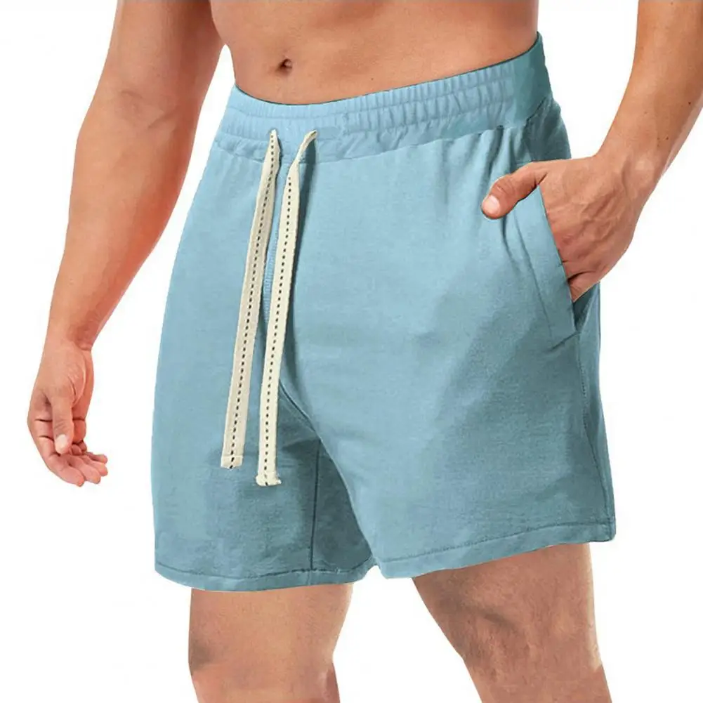 

Fitness Shorts Casual Men Shorts Solid Color Athletic Drawstring Shorts