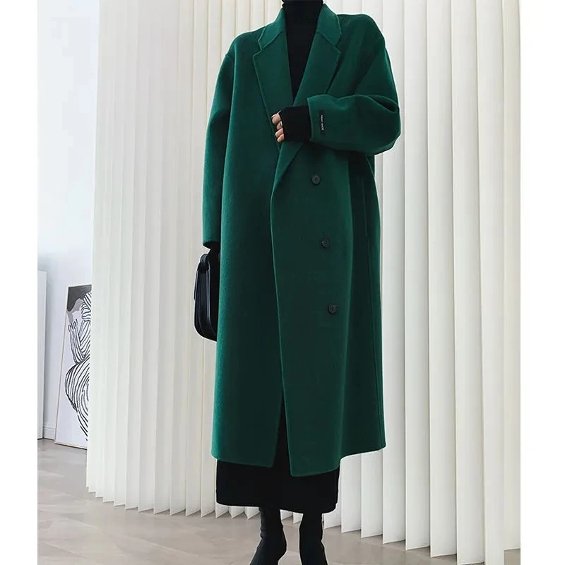 

Double-sided Woolen Coat Women Korean Fashion Loose Single-breasted Long Female Overcoat Autumn Winter Solid Abrigo Mujer