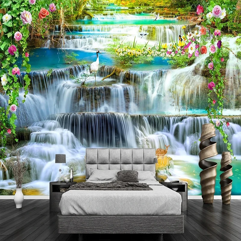 

Custom 3D Mural Wallpaper 3D Waterfall Water Park Scenery Wall Cloth Living Room TV Decor Silk Waterproof Fresco Papel De Parede