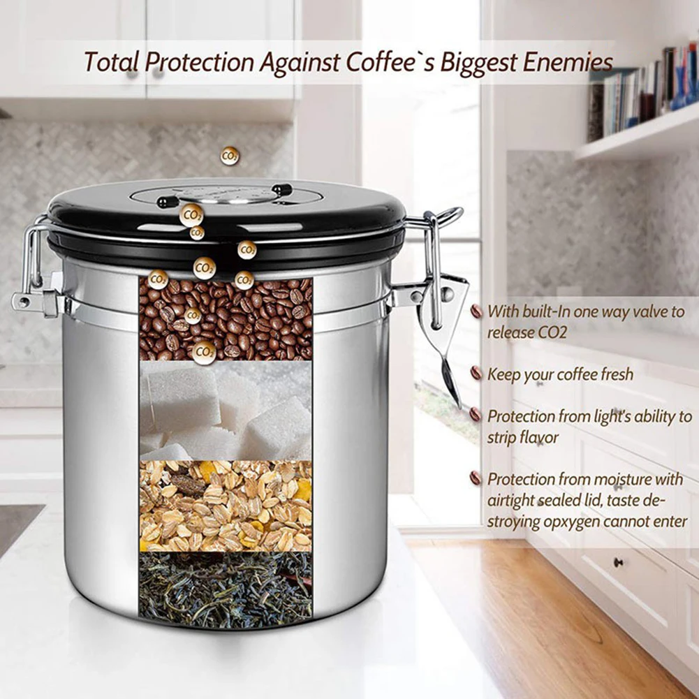 

Coffee Storage Container Airtight Stainless Steel Coffee Canister Vault Coffee Bean Container with Scoop For Coffee Beans Tea