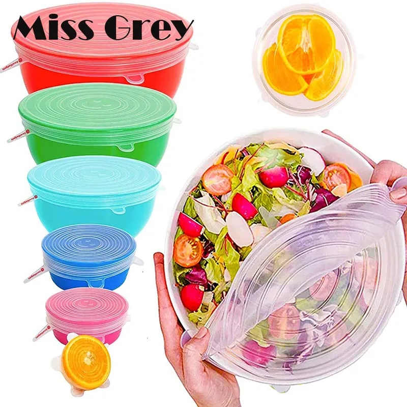 

6 шт., силиконовые крышки для пищевых продуктов