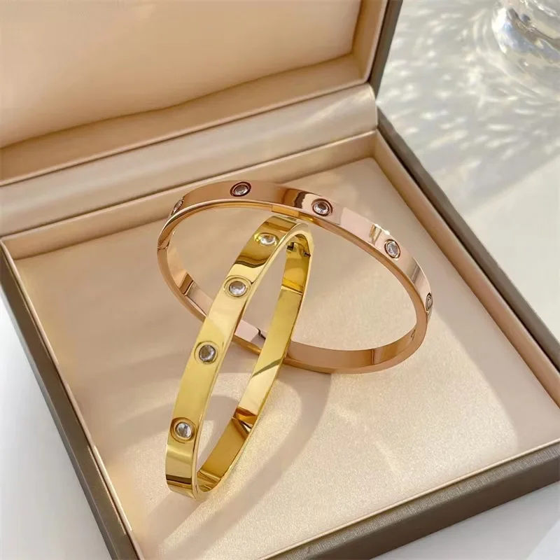 

Luxury Gold Color Zircon Stainless Steel Bracelet for Women New Design Love Crystal Jewelry Gifts Wedding