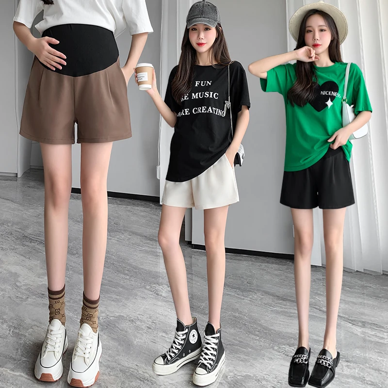 

6100# Summer Wide Leg Loose Straight Maternity Shorts OL Formal Work Clothes for Pregnant Women Pregnancy Bottoms Short Pants