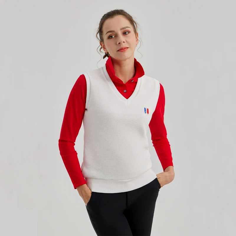 OC Autumn and Winter Golf Clothing Women's Slim Knitted Vest Warm Golf Top Ladies V-neck Sleeveless Pullover Sweater