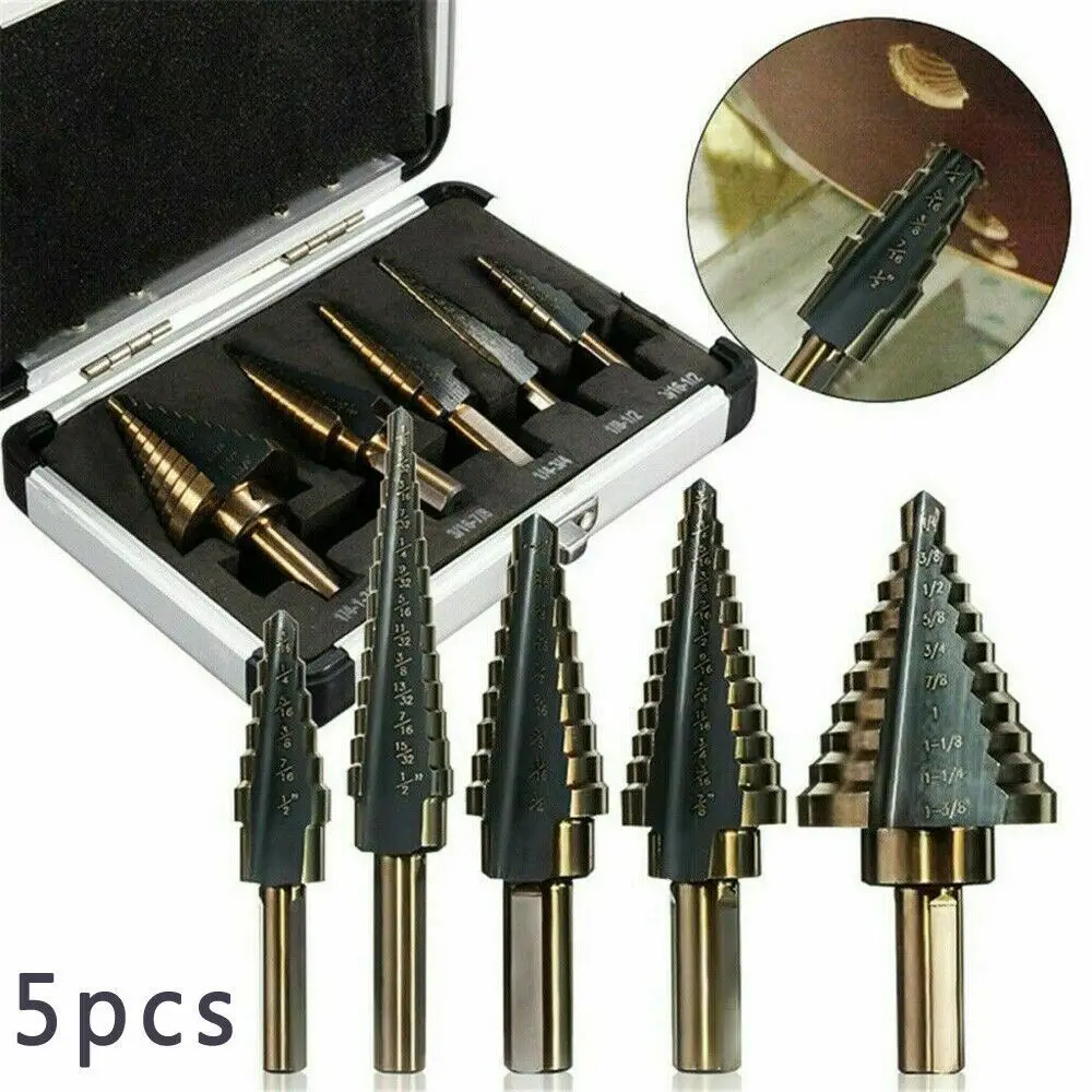 

Titanium Drill Bit Set Steel Step Drill Bit Cone Multiple Hole 50 Sizes HSS Drill Bit Set Center Punch for Accurate Locator