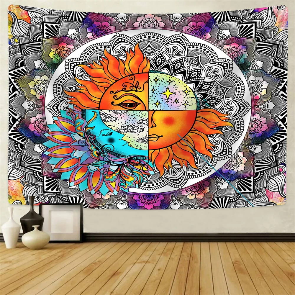 Звездный стиль МАНДАЛА ГОБЕЛЕН Луна солнце Белый Черный гобелен хиппи украшение