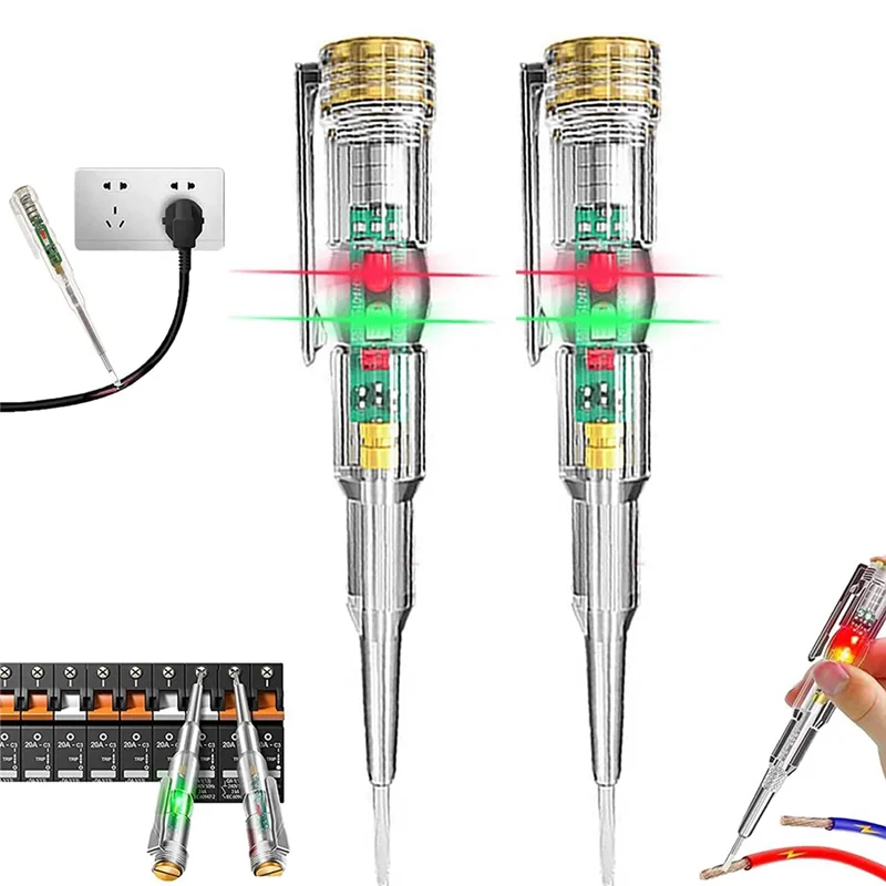 

2Pcs 24-250V Electrician Circuit Tester Pen Responsive Electrical Tester Pen with LED Indicator Light Waterproof
