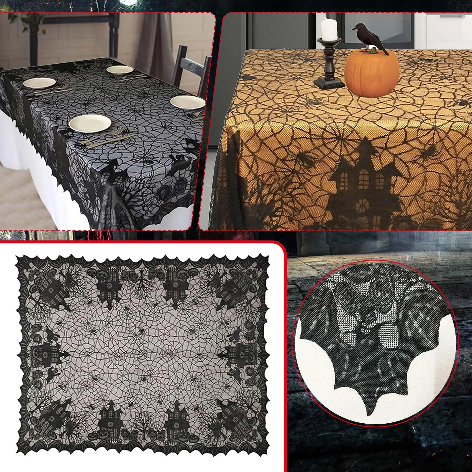 

Декорации для Хэллоуина Праздничная кружевная настольная дорожка, черная сетка, украшение для стола, Рождественский Декор