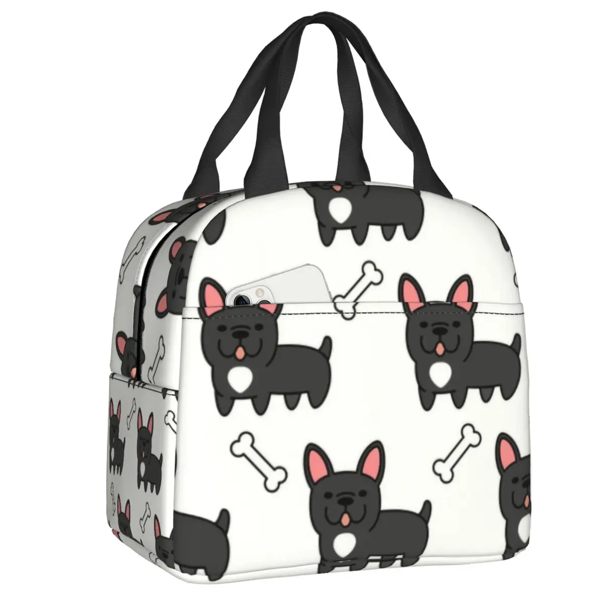 

Bones Pattern French Bulldog Resuable Lunch Box for Women Leakproof Dog Footprint Cooler Thermal Food Insulated Lunch Bag
