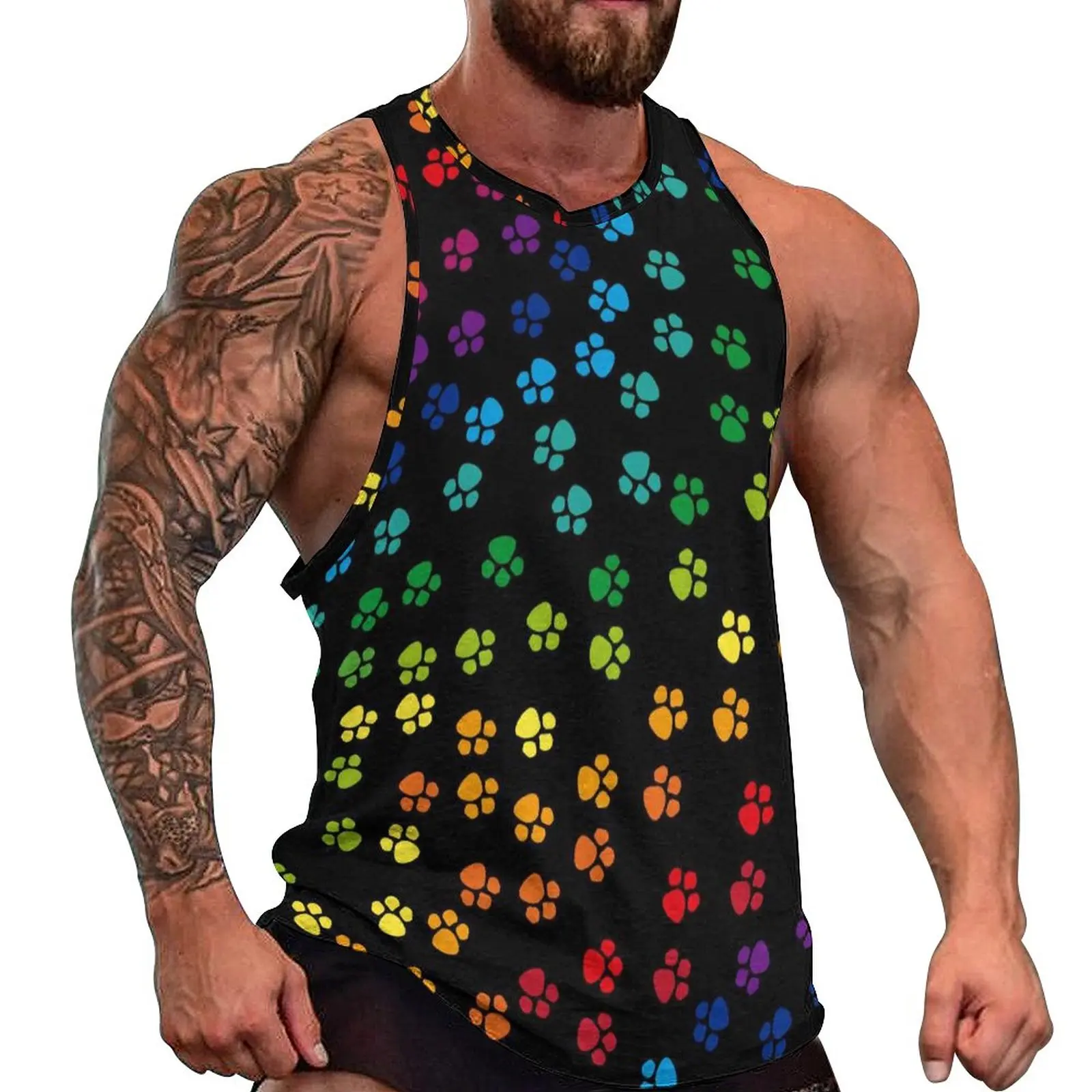 

Dog Pow Print Tank Top Man Rainbow Puppy Trendy Tops Summer Bodybuilding Pattern Sleeveless Shirts Plus Size 4XL 5XL