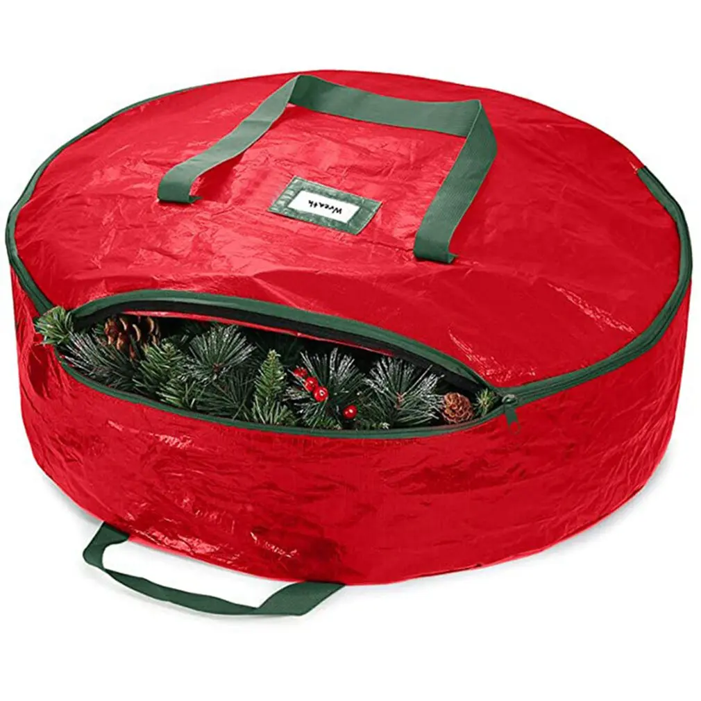 

Foldable Christmas Wreath Storage Bag With Handle Tear Resistant Clean Up Holiday Carry Organizer Dual Zipper Travel Storage