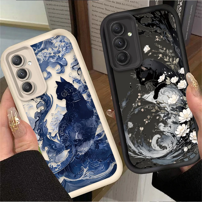 Фото Чехол для телефона с художественным котом и маслом для Samsung Galaxy A14 A15 5G S21 S22 S23 S24 FE Plus Ultra A25 A35 A52 A53 A54 A55 Cover №1