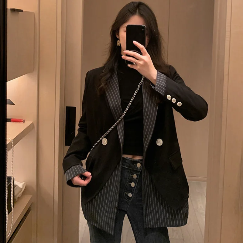 

Black Stripes Blazers Elegant Fall Outfits Jacket for Women Clothing Spring Women's Blazer Suits Tailoring Casual Korean Coat
