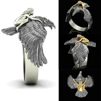 classic mythology 3d three dimensional gold flying eagle angel trainer naked ring men personality women rings jewelry