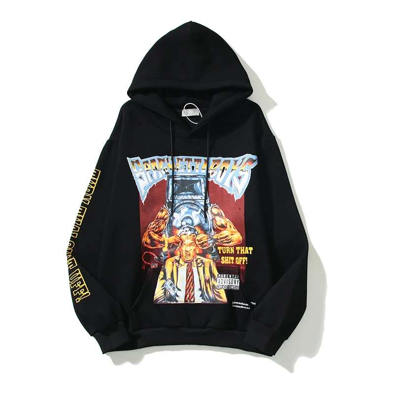 

Character Painted Print Black Graffiti Fleece Men's Winter Sweatshirts Vintage High Street Loose Pullover Hoodie Unisex Hooded