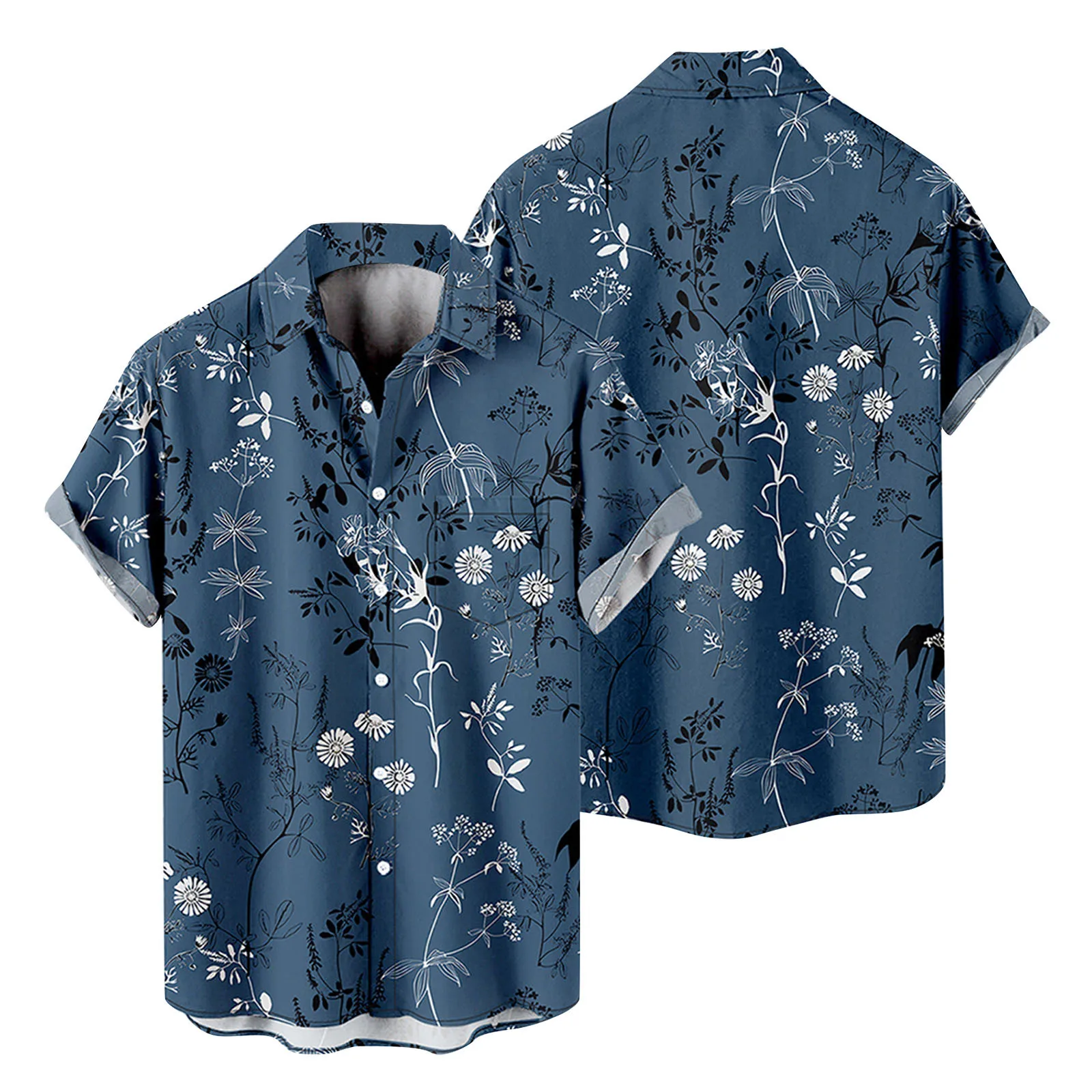 

Mens Fashion And Leisure 3D Digital Printing Buckle Lapel Short Sleeve Shirt Top Button down Pajama