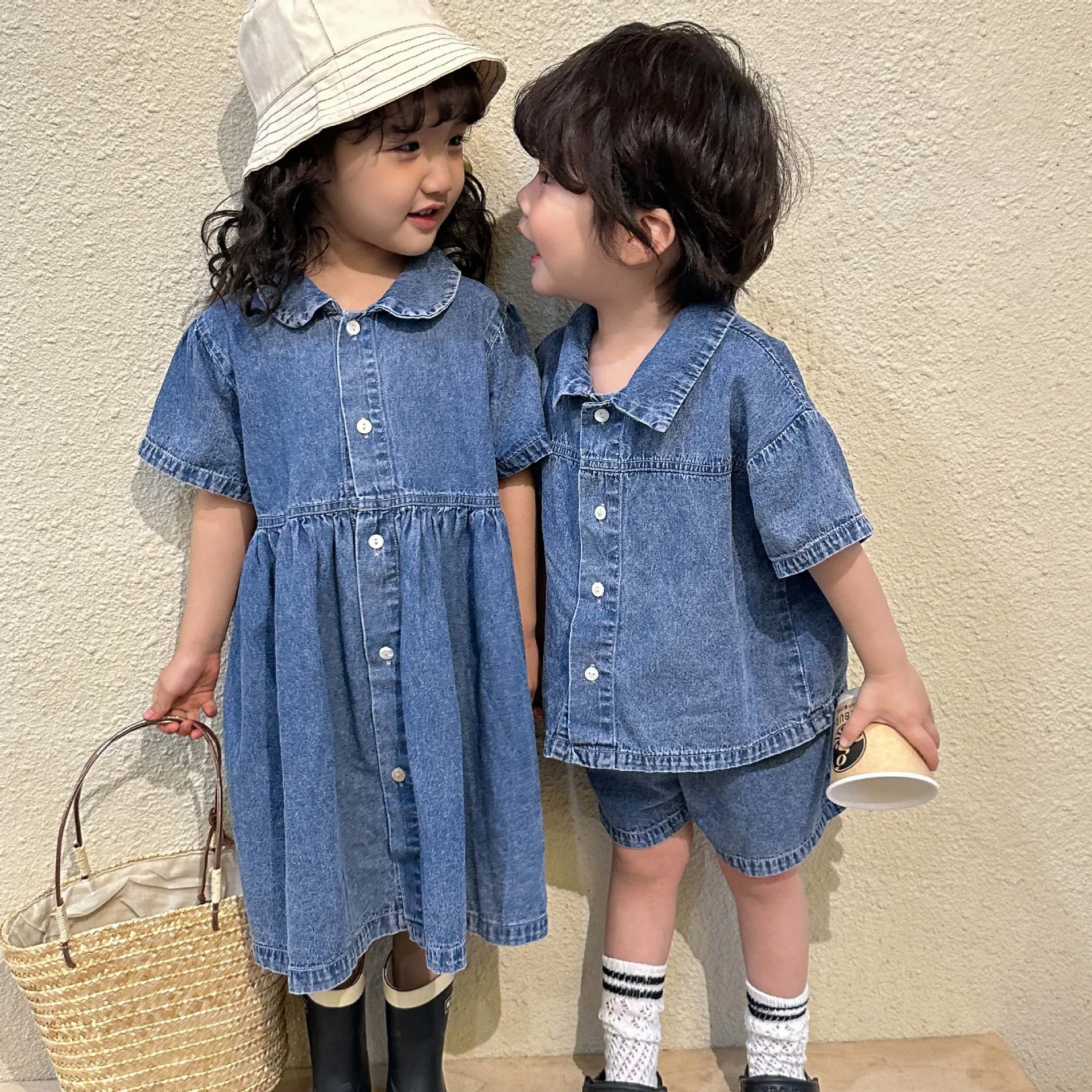 

2023 Summer Dress Kids Girl Baby Girl Clothes Vestidos Sukienka Dla Dziewczynki Denim Sets Tops Shorts 2pcs Girls Denim Dresses