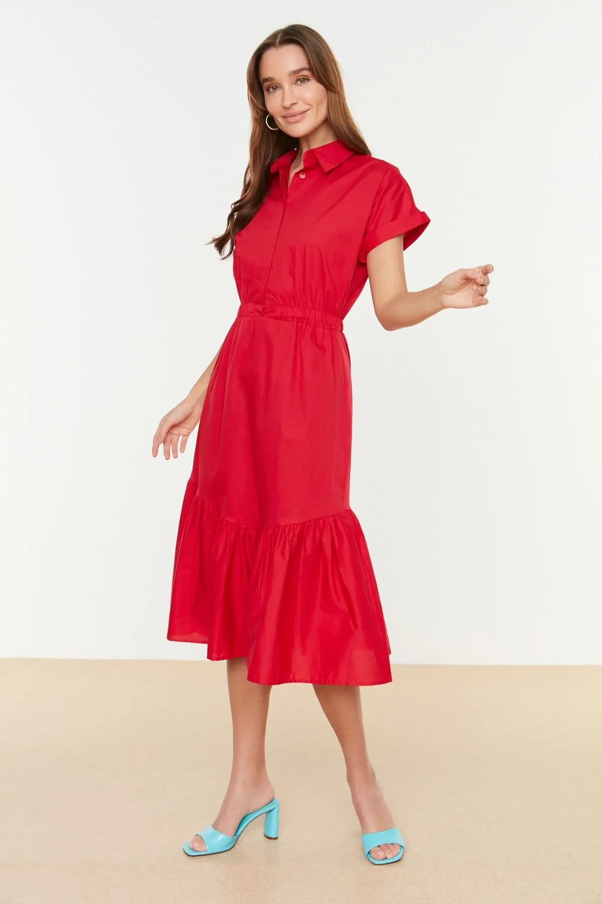 

Women's Dress Red Shirt Collar Elegant Fashion Summer Summer Spring Casual Short Sleeve Stretch Casual Short Sleeve Stretch Boho Dress