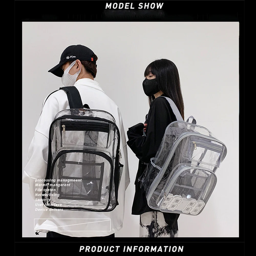 Clear TPU Backpack Transparent Travel Bookbag,Unique Design, Student DIY Doodle Bookbag, for School,Sports,Work,Security Travel,