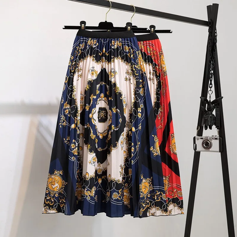 

Новая Осенняя Женская одежда с цифровым принтом, подходящая ко всему плиссированная модная юбка средней длины с эластичным поясом