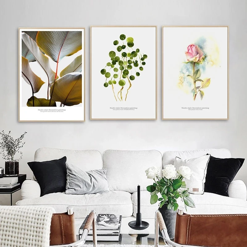 

Nordic Plants Leaves Poster and Print Pink Flower Canvas Painting Scandinavian Wall Art Decoration Picture Minimalist Home Decor