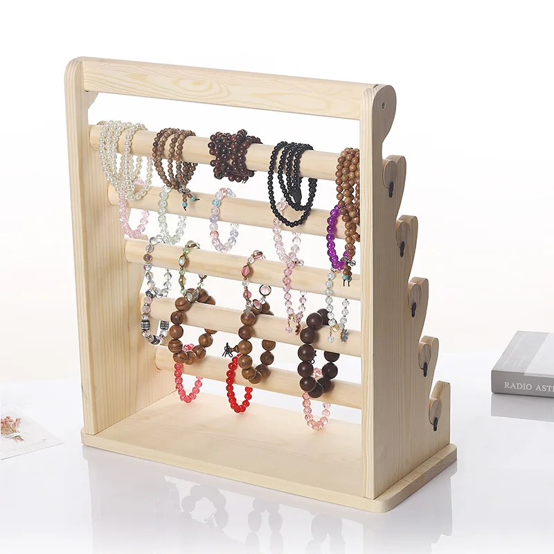 Solid Wood Jewelry Display Rack Stand Earrings Holder for Stud Earring Pendants Bracelets Rings Jewelry Organizer Showcase Shelf