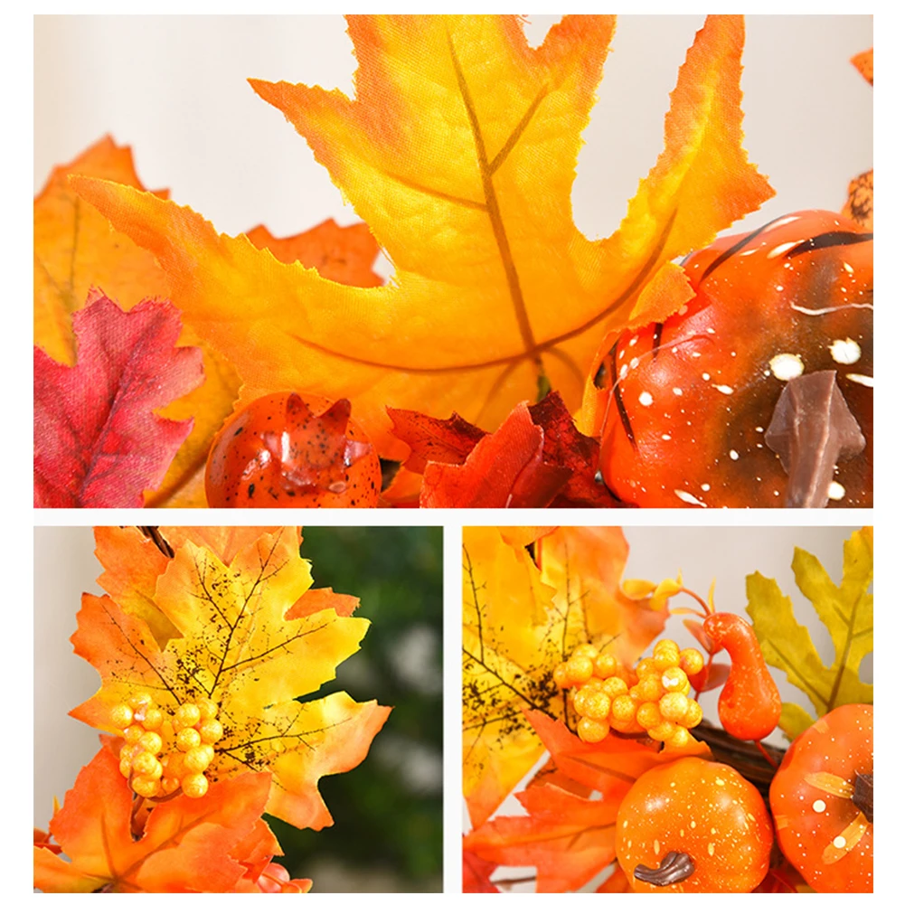 

Brand New Maple Wreath Floral Décor Pumpkin 1pcs 28*34cm Candle Ring Christmas Decoration Door Hanging Garland