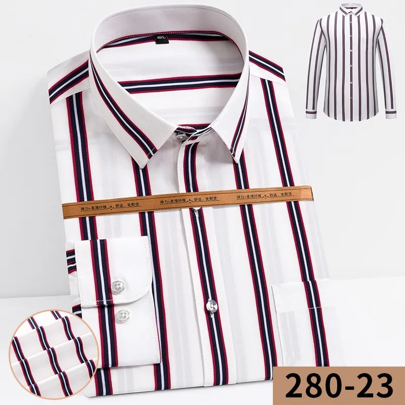 

2022 Slim Fit Shirt Men Work Shirts for Men Elastic Business Elastic Pure Color Striped Shirt Non-iron Long Sleeved