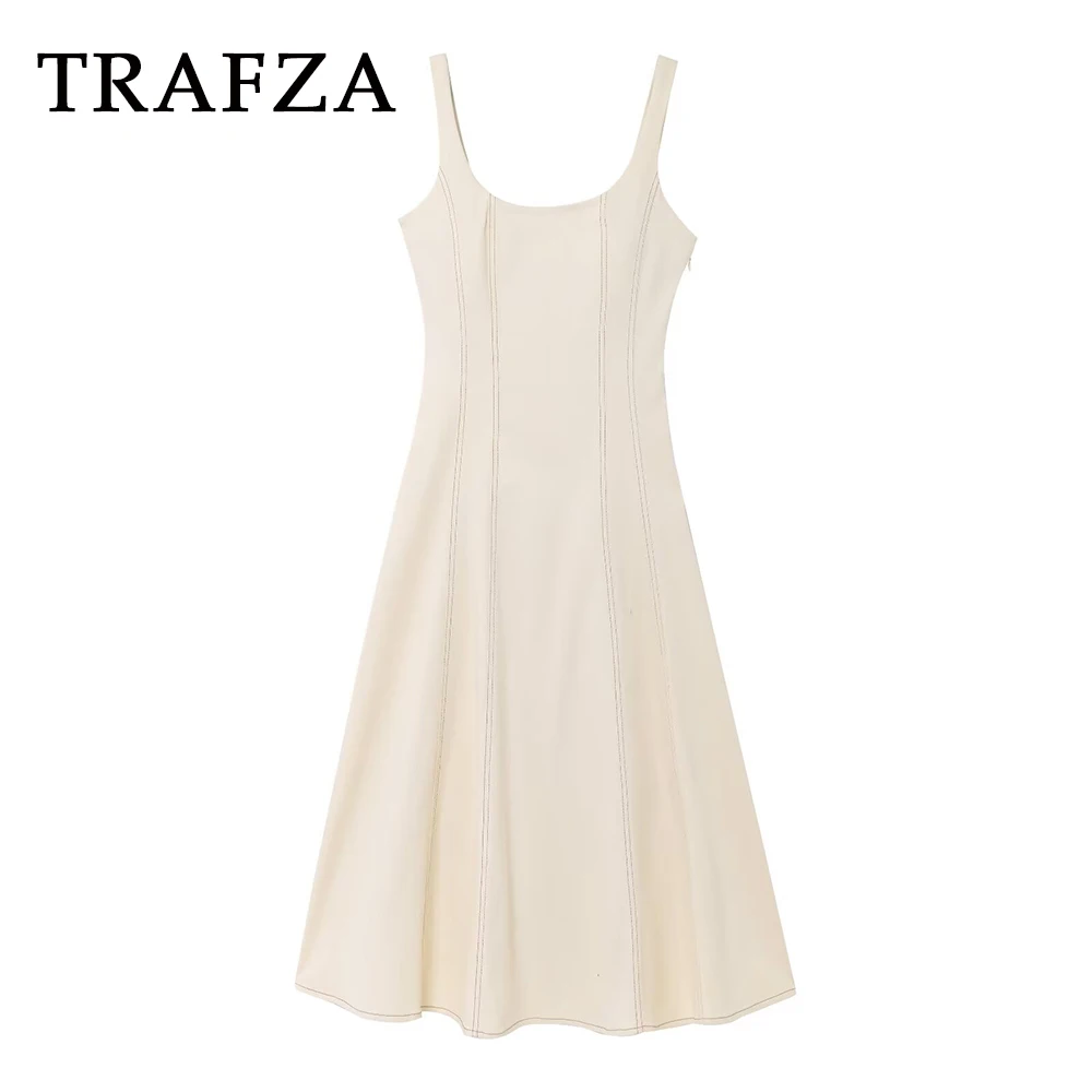 TRAFZA шикарные элегантные женские длинные платья мода 2025 белый квадратный