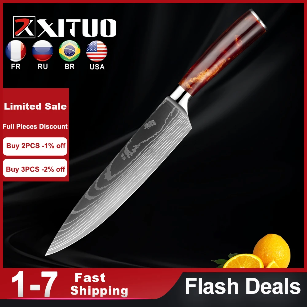 

XITUO Overseas Warehouse Promo 8 Inch Chef Knife Kitchen Cleaver Stainless Steel Meat Slicing Utility Cooking Sashimi Knives