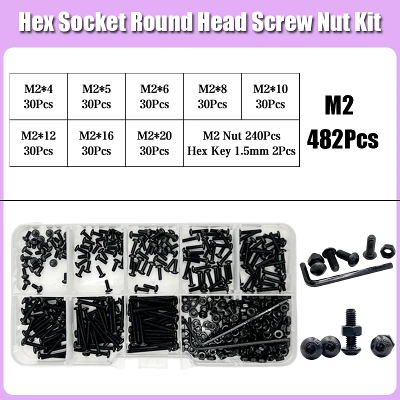 

Набор шестигранных винтов и гаек M2 M3 M4 M5 M6, черные, диагональ градусов, с круглой головкой, с шестигранным углублением, с шестигранной головкой