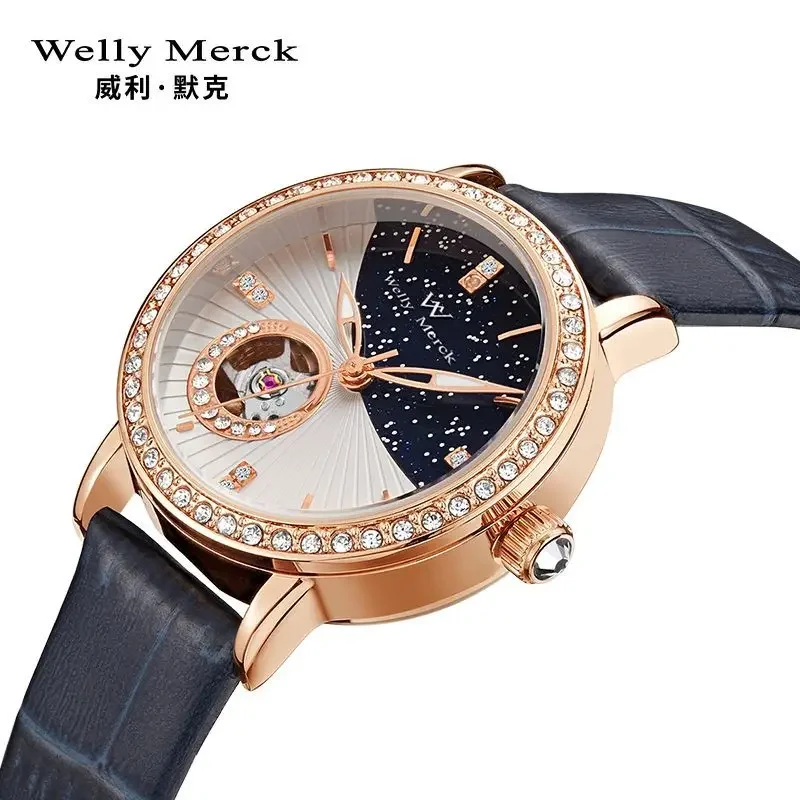 Новые оригинальные женские полностью автоматические механические часы Welly Merck
