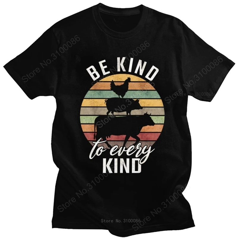 

Sunset Vintage Nature Lovers Tees Men Crew Neck Short-Sleeve Be kind to every kind Animal Tshirt Vegan Vegetarian Summer T-shirt