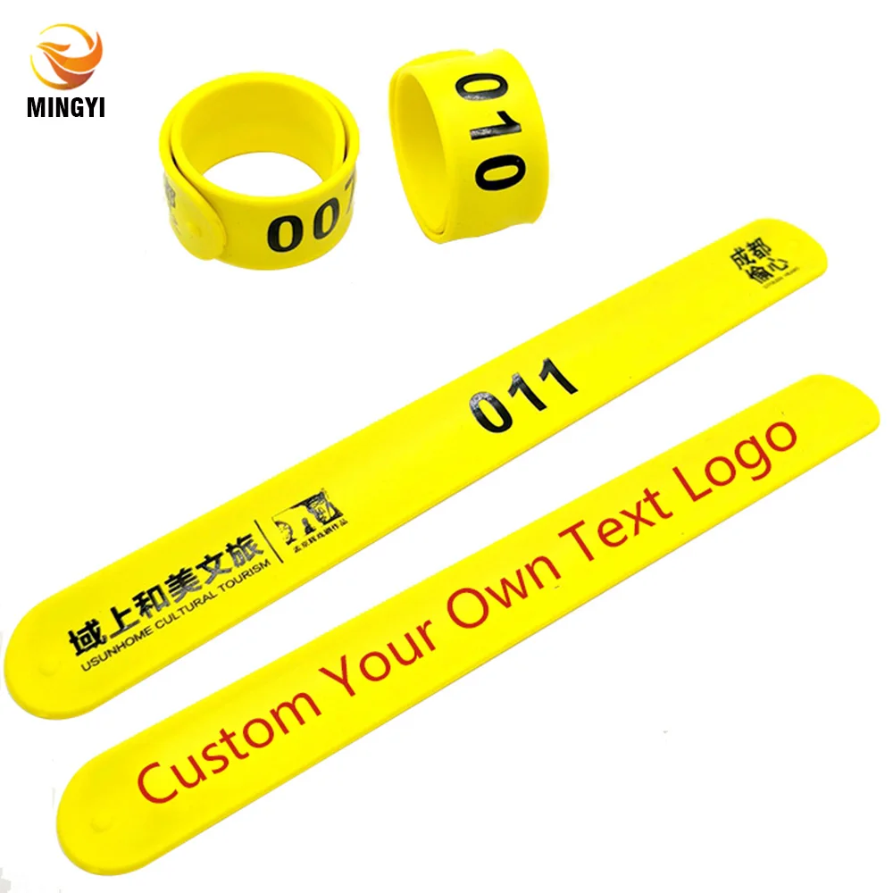 50PCS Custom Logo Text Silicone Slap Bracelet Rubber Snap Band Wristband Recycled Slap Bracelets for Promotion