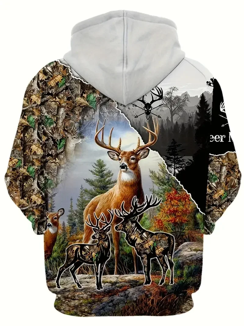 Мужская Осенняя Толстовка С Капюшоном И 3D Принтом Оленя Уличная Одежда Длинными