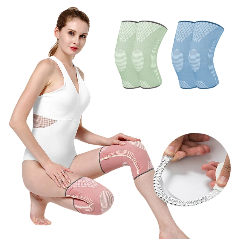 

1 Pair Sports Compression Knee Support Brace Spring Support Knee Pads Silicone Full Knee Brace Strap for Gym Cycling Running