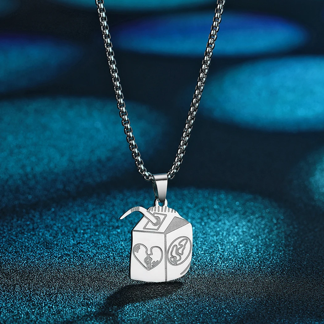 Stainless Steel Milk Carton Pendant Necklace For Women Charms Hip Hop Streetwear Jewelry Party Gift