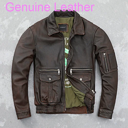 

Мужской винтажный пиджак из воловьей кожи, с несколькими карманами