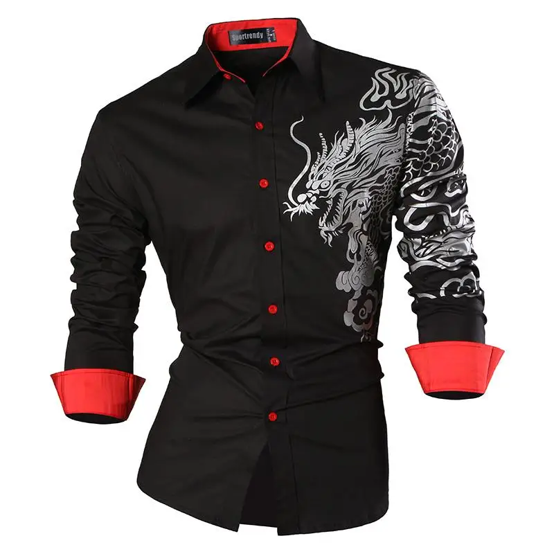 

Sportrendy Men's Shirt Dress Casual Long Sleeve Slim Fit Fashion Dragon Stylish JZS041