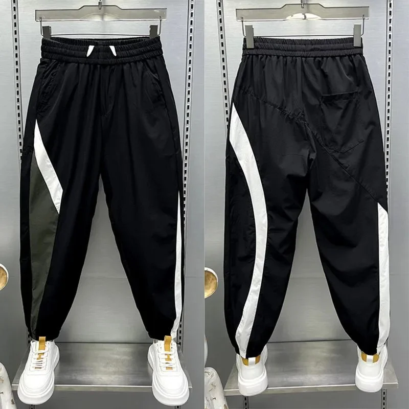 

White Stripes Black Men's Jogging Sweatpants Quick Dry Thin Summer Sports Trousers Fashion Harem Pants High Quality Clothing