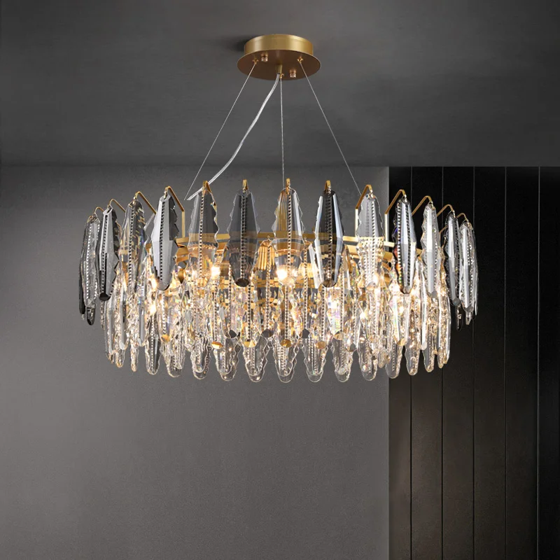 

Led E14 Post Modern Round Crystal Chandelier Golden Luxury Hanging Light For Living Model Room Indoor Lamp Suspension Luminaire