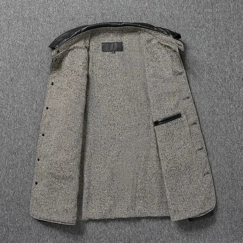 Классические Куртки для воротника Длинные мужские пальто из натуральной