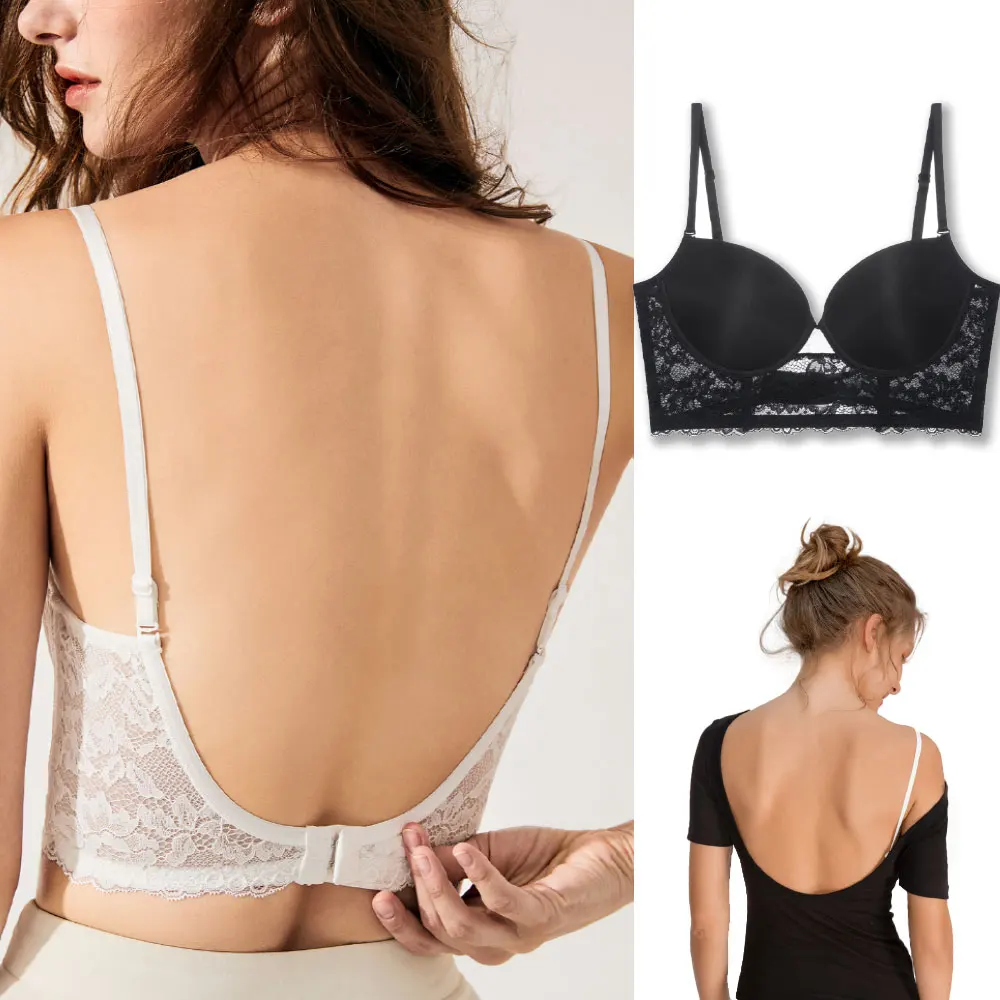 

Backless Bra Invisible Bralette Lace Bra with Underwire Low Back Underwear Sexy Push Up Bras Women Seamless Lingerie Plus Size