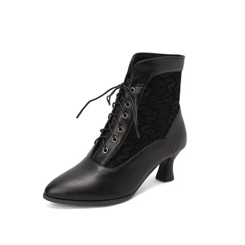 Женские ботильоны на шнуровке на среднем каблуке, модная осенне-зимняя женская обувь с острым носком и кружевом, черные, красные, белые короткие ботинки WSH4927