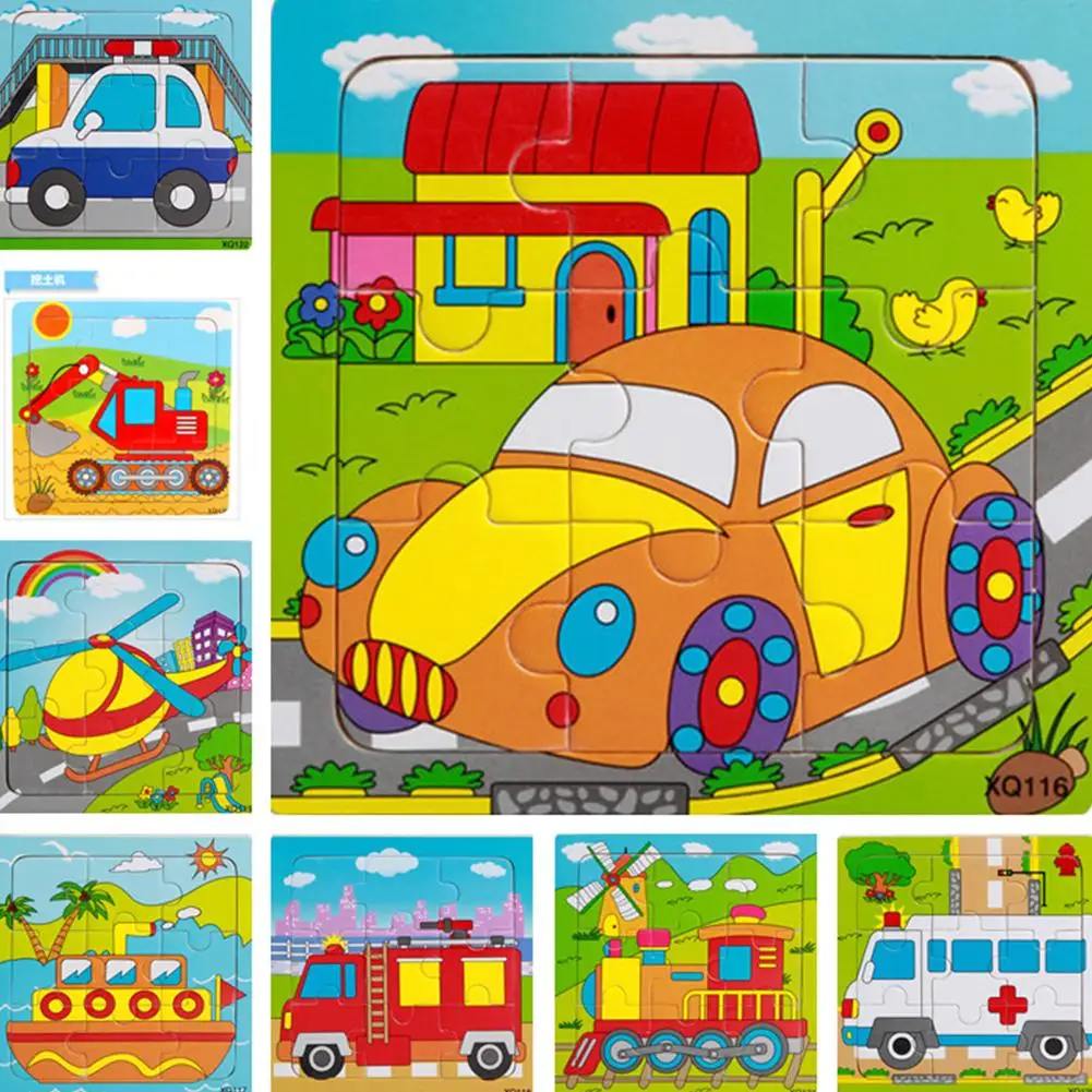 

9 Slices Kids Wooden Vehicle Pattern Puzzles Jigsaw Baby Educational Learning Toy