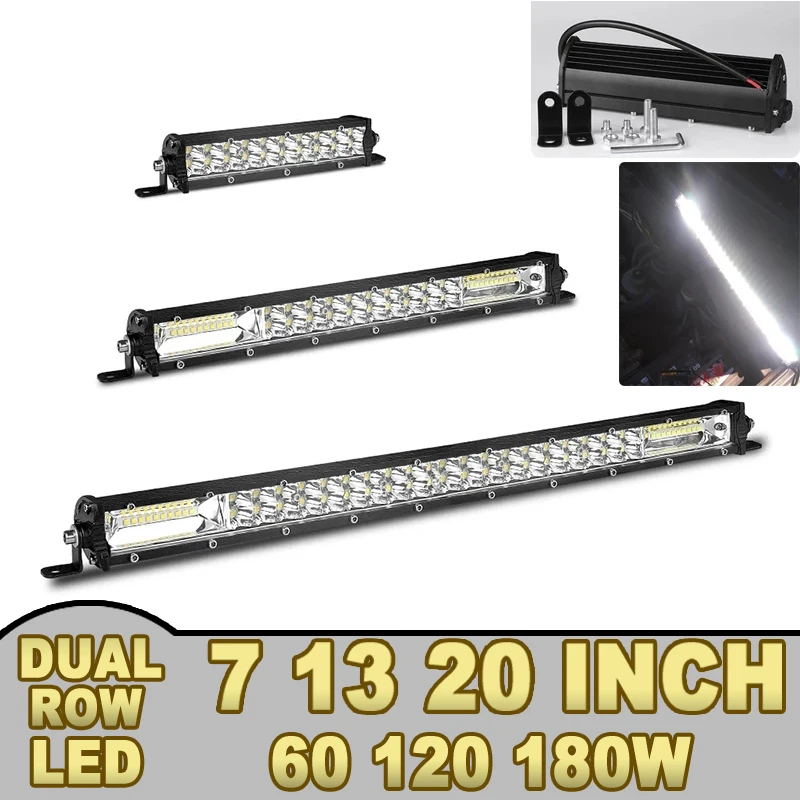 

Тонкий двухрядный светодиодный светильник, панель с выпуклым комбинированным лучом 8, 13, 20 дюймов, светодиодный в, для автомобилей, кроссове...