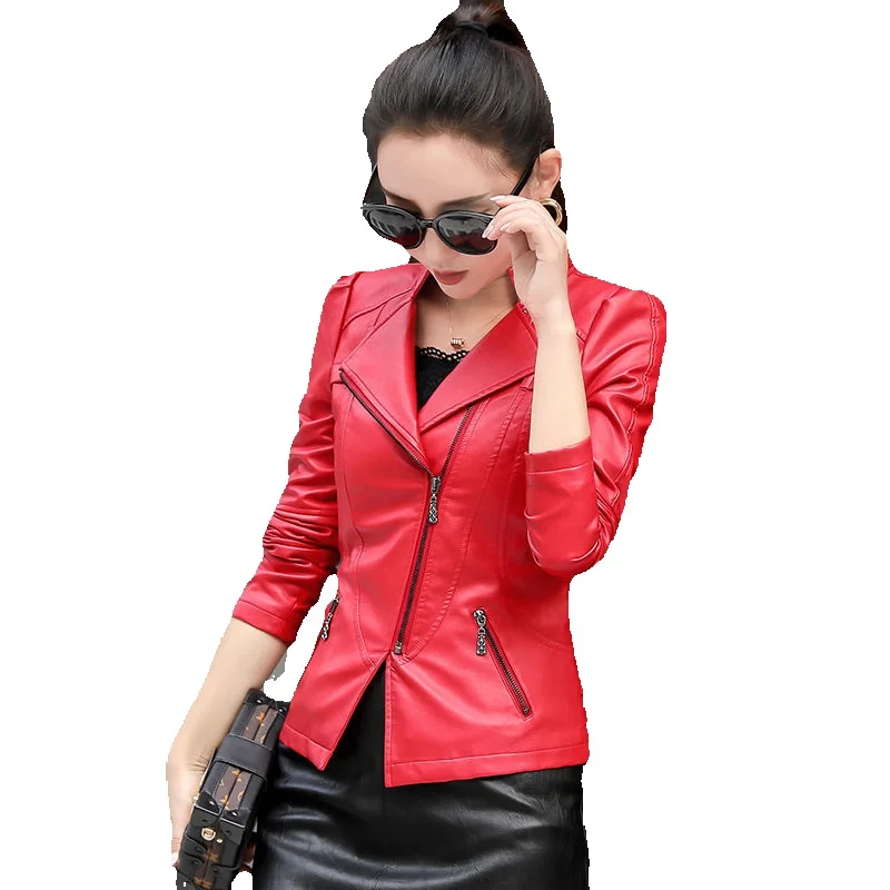 

2023 Spring And Autumn New Leather Clothes Women's Motorcycle Short Coat Slim Female Leather Jacket