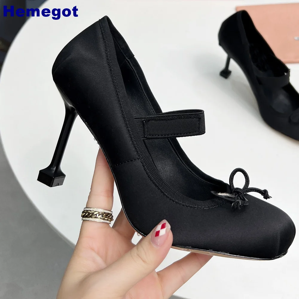 elska węzeł motylkowy szpilki baletki 2024 весенние атласные туфли без шнуровки с квадратным