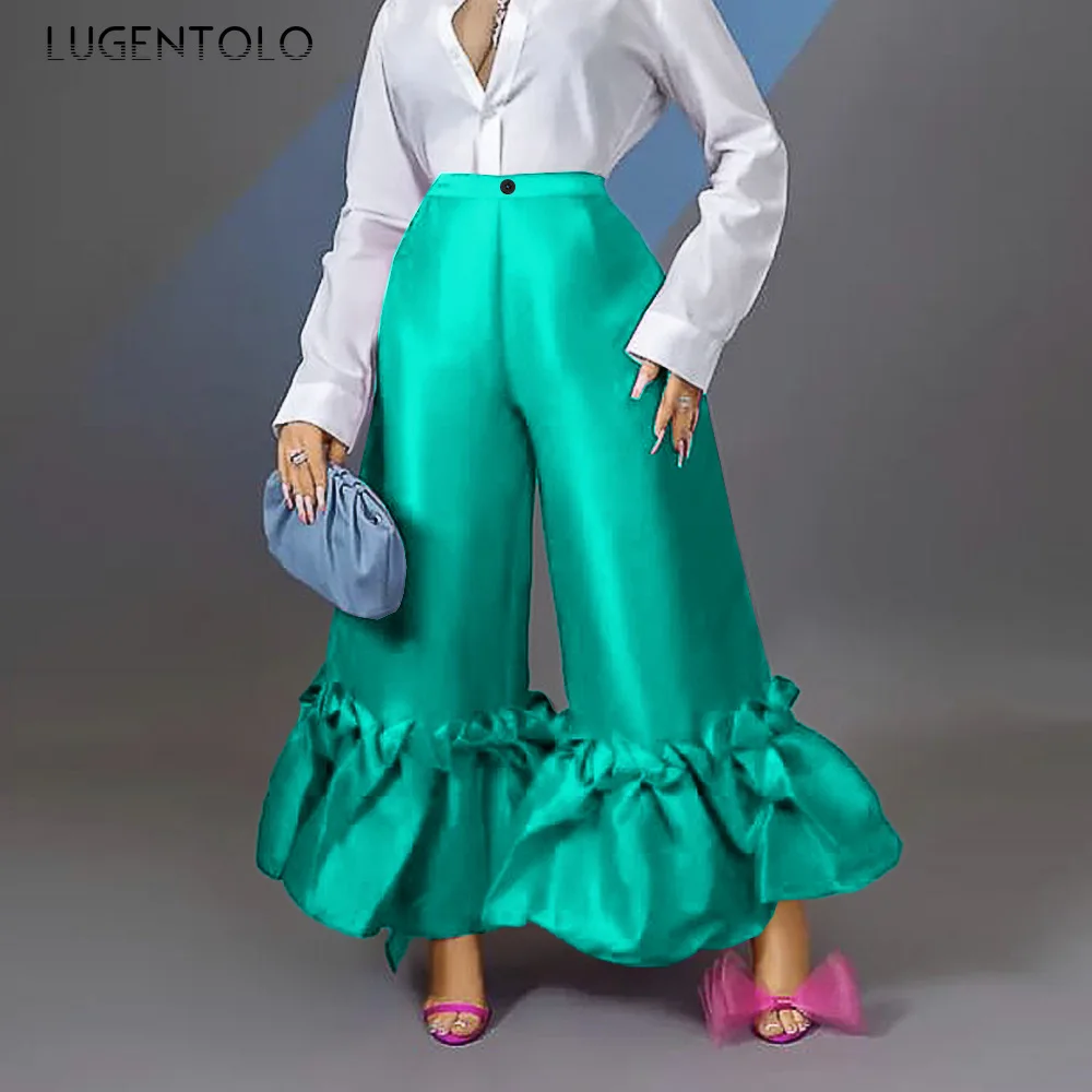 

Women High Waist Flare Pants Wide Leg Large Size Shiny Fuchsia Bell Bottoms Trousers Dressy Lady Trendy Party Club Outfits 4XL