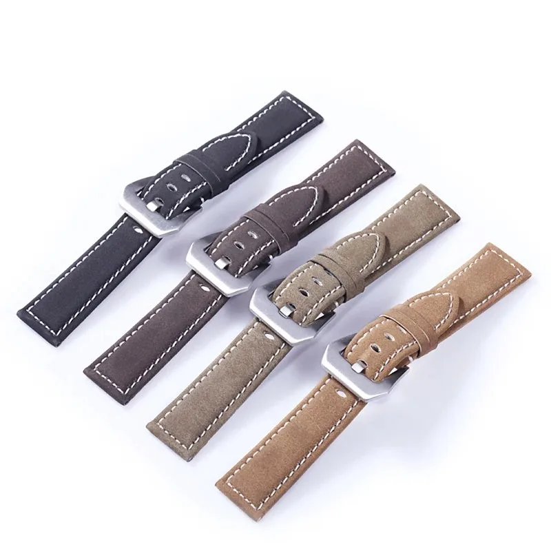 

Genuine Nubuck Leather Watch Strap 18-24mm Watch Accessories High Quality pure handmade thick thread Watchbands